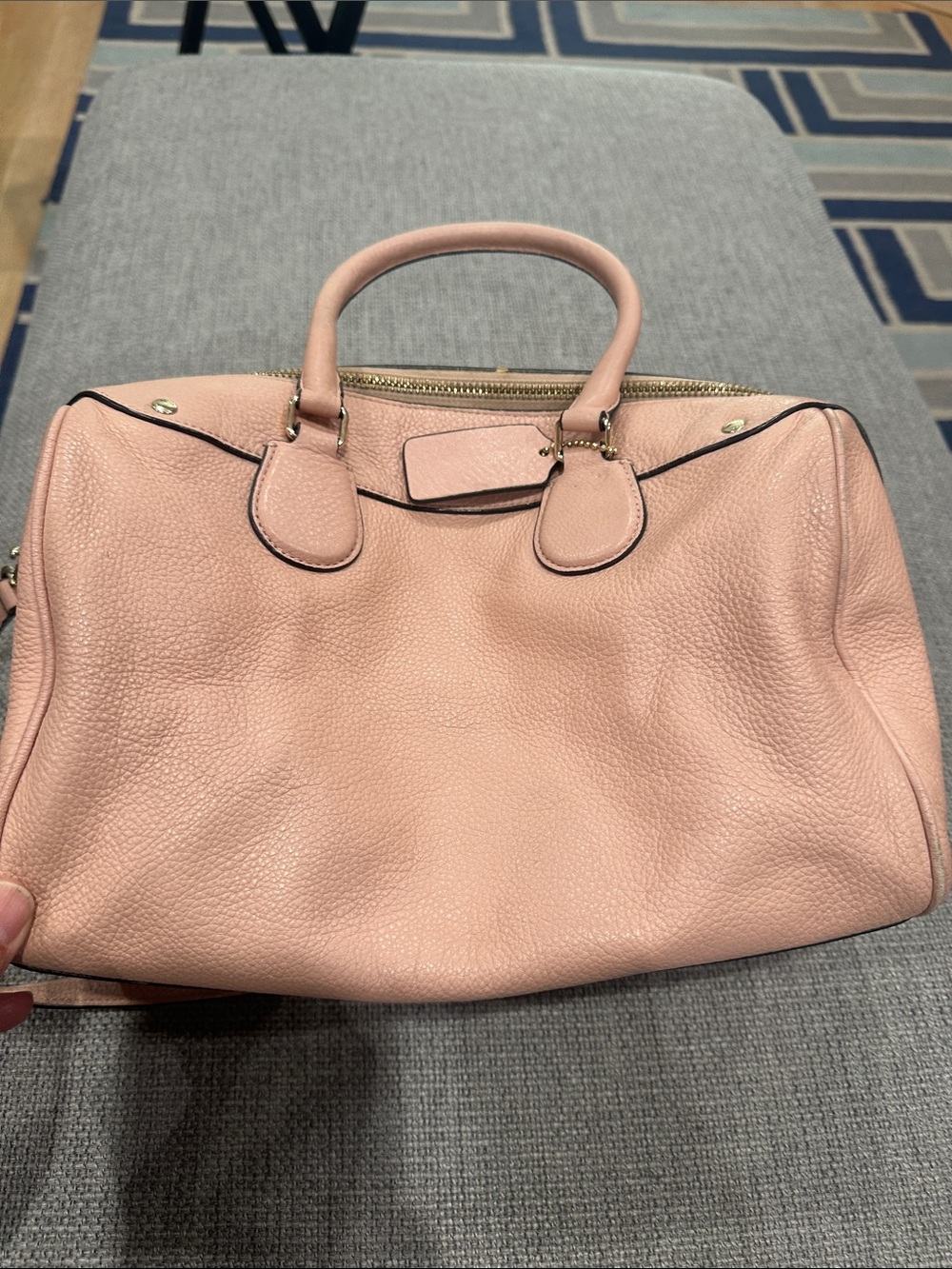 Coach Pebbled Leather Satchel in Blush Pink with Black Trim